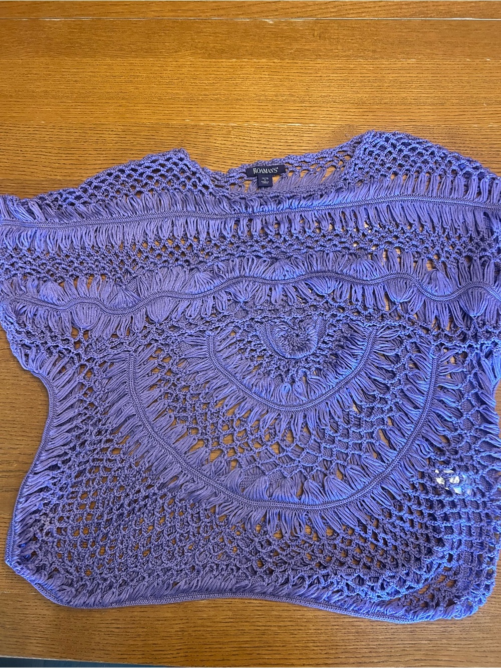 Roaman's Purple Crochet Open-Knit Sweater Top